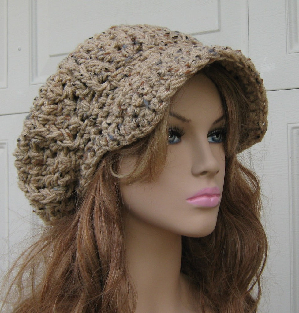 Newsboy hat, Tan Rustic Tweed Cap, Visor Tam Hat, Slouchy Beanie hat ...