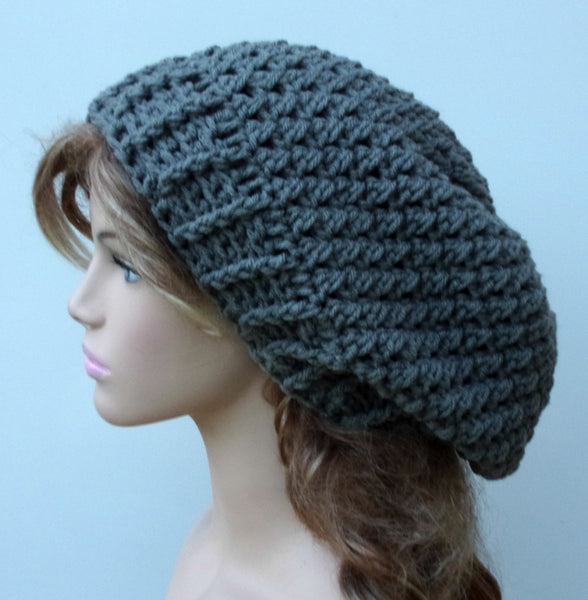 Pewter Gray Baggy Hipster Hat smaller Dread Tam Slouchy Beanie Handmad ...
