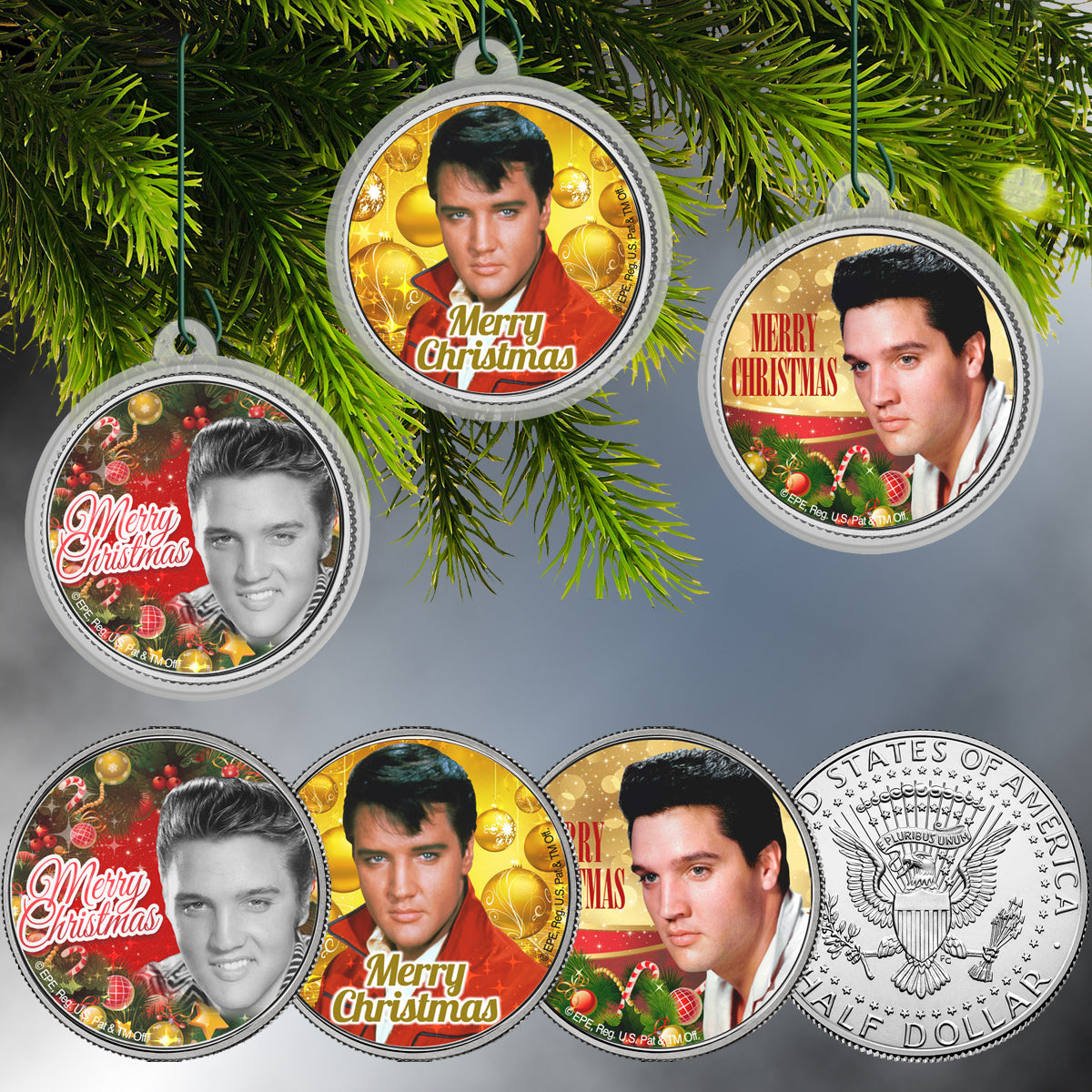 ELVIS PRESLEY JFK Half Dollar 3-Coin Set with Christmas ...