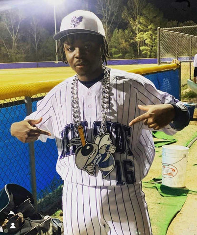 player wearing a custom swag chain hornets