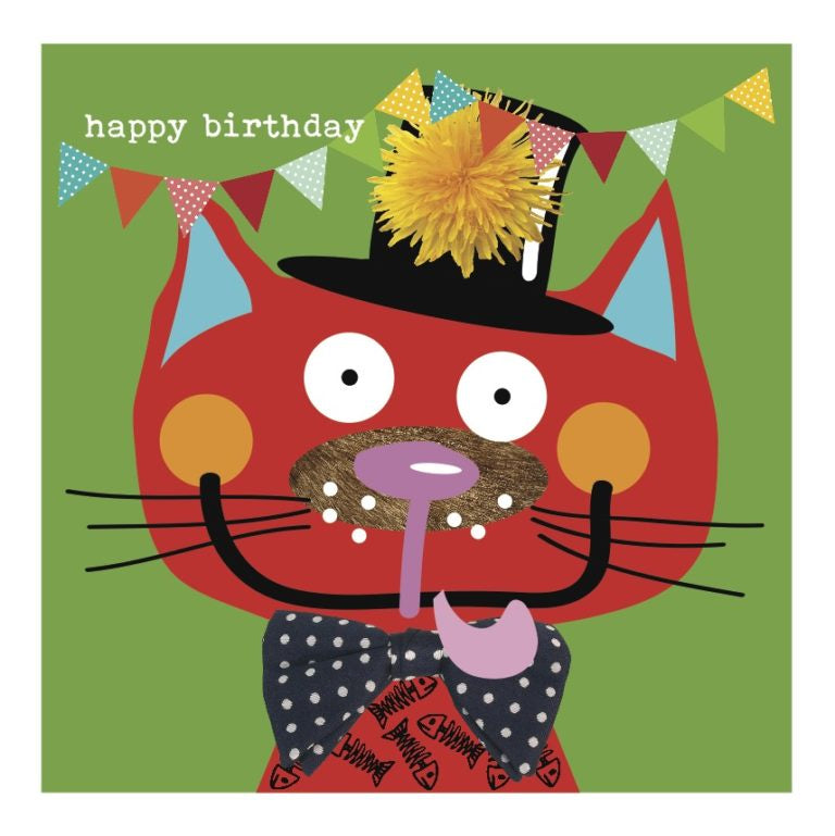 Colourful Red Cat Happy Birthday Card Paper Tiger