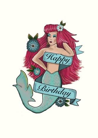 Portfolio HAPPY BIRTHDAY MY LOVELY Mermaid Tattoo Image Birthday Card   Amazoncouk Stationery  Office Supplies