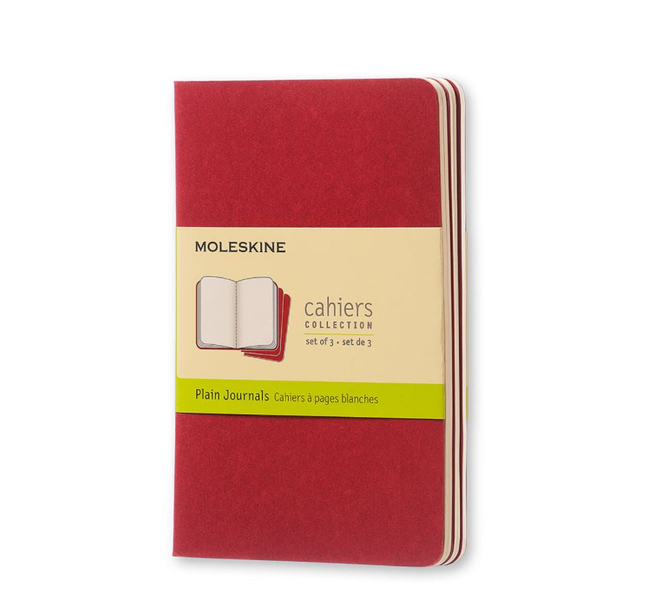 Moleskine Cahiers Set of 3 Plain Pocket Journals Cranberry Red | Paper ...