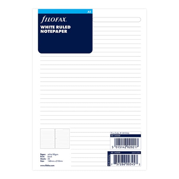 Filofax A5 White Ruled Paper Refill | Paper Tiger