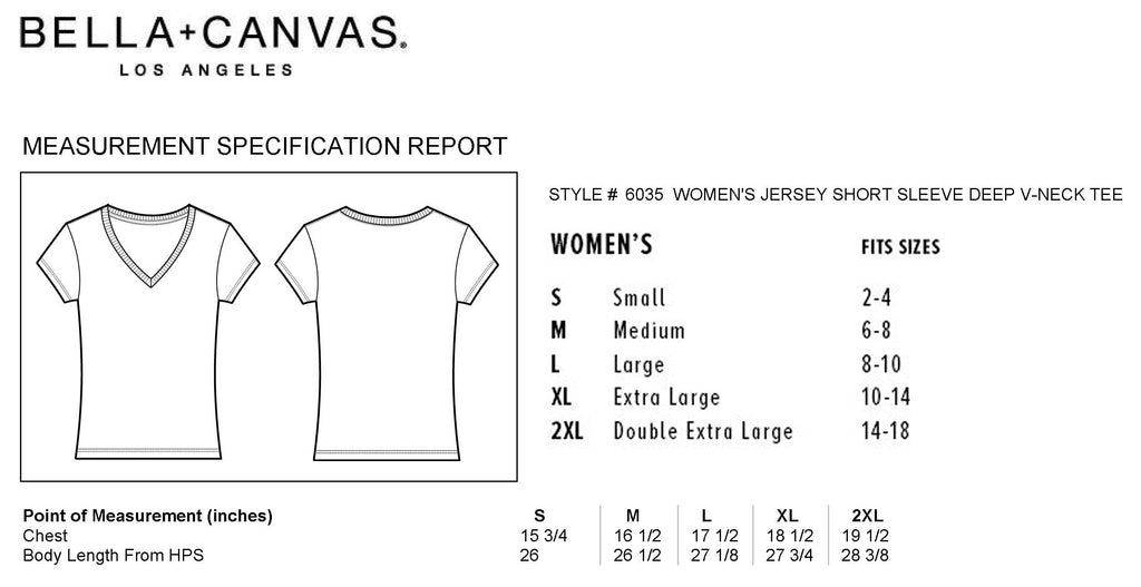 Bella Canvas Unisex V Neck Size Chart