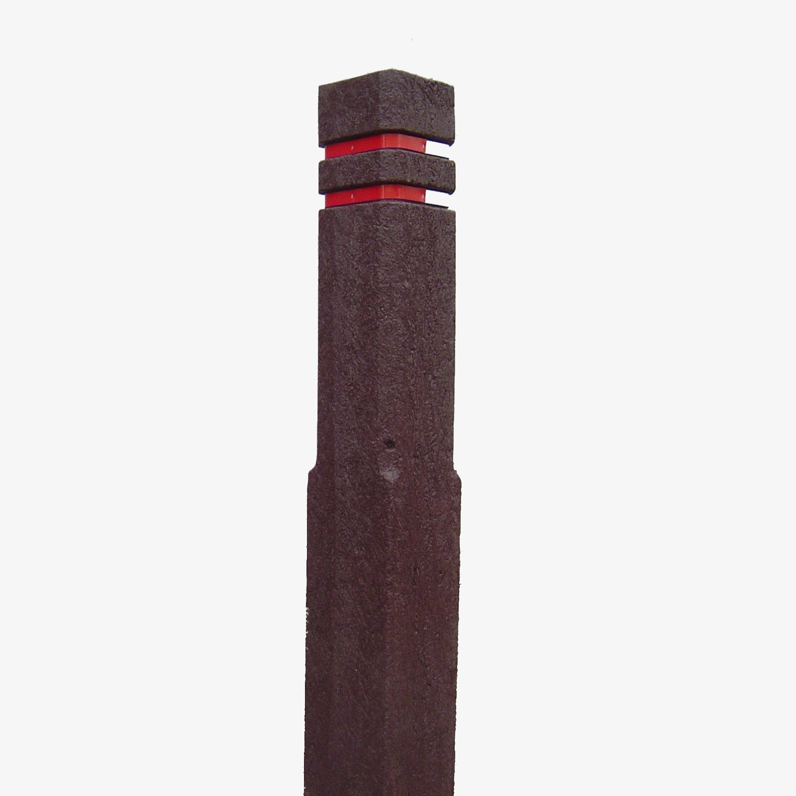 Square Bollard - 2 Red Bands - Brown