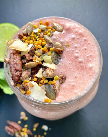 Seeds and nuts add protein to the watermelon smoothie