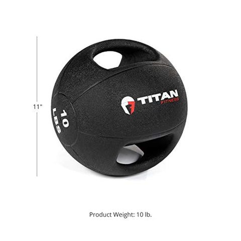Image of Titan Fitness 10 lb Dual Grip Medicine Ball Rubber Muscle Driver Sport Double - FitnessGearUSA.Com