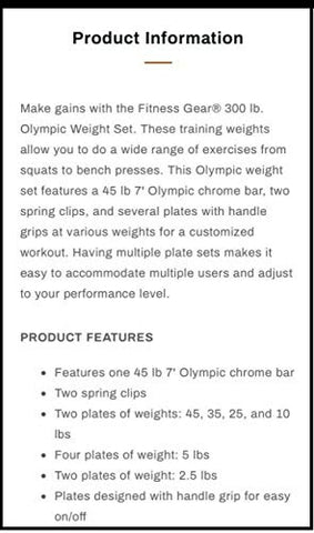 Fitness Gear 300 Lb Olympic Weight Set Fitnessgearusacom