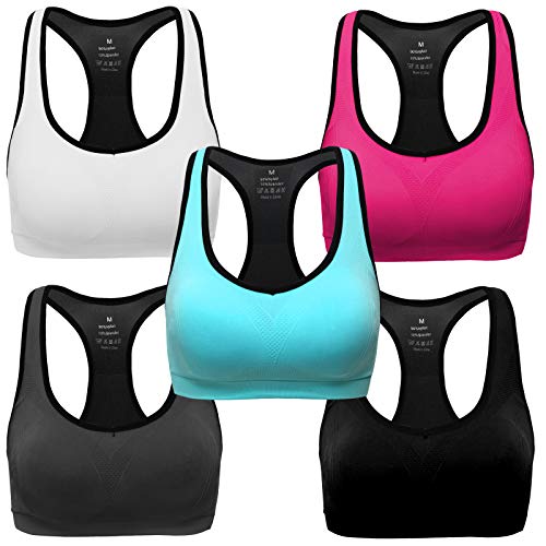 MIRITY Women Racerback Sports Bras - High Impact Workout Gym Activewear Bra  Color Black Grey Blue Hotpink White Pack of 5 Size S | FitnessGearUSA.Com