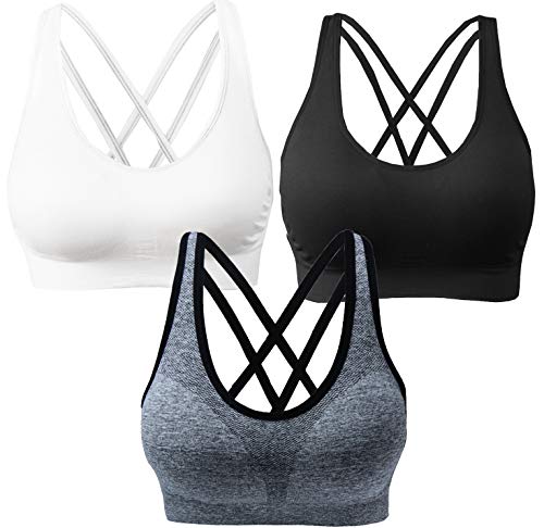 AKAMC 3 Pack Women's Medium Support Cross Back Wirefree Removable Cups Yoga  Sport Bra£¬Small | FitnessGearUSA.Com