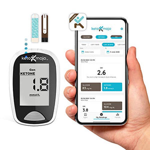 KETO-MOJO Bluetooth Ketone & Glucose Blood Testing Kit + APP, 20 Test Strips (10 Each), 1 Meter, 10 Lancets, 1 Lancing Device, Monitor Your Ketosis & Ketogenic Diet - FitnessGearUSA.Com