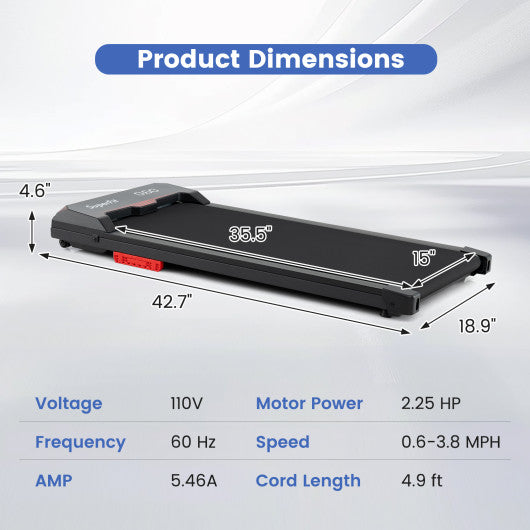 2.5HP Under Desk Treadmill with Remote Control and LED Display-Black - Image 4