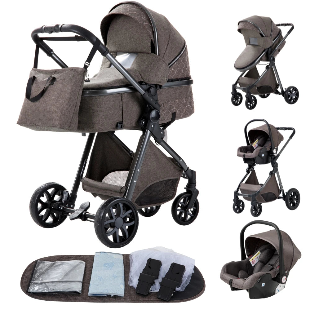 Poussette 3 en 1 pour bébé, portable, pliable, cadre en aluminium, haute capacité, pour nouveau-né