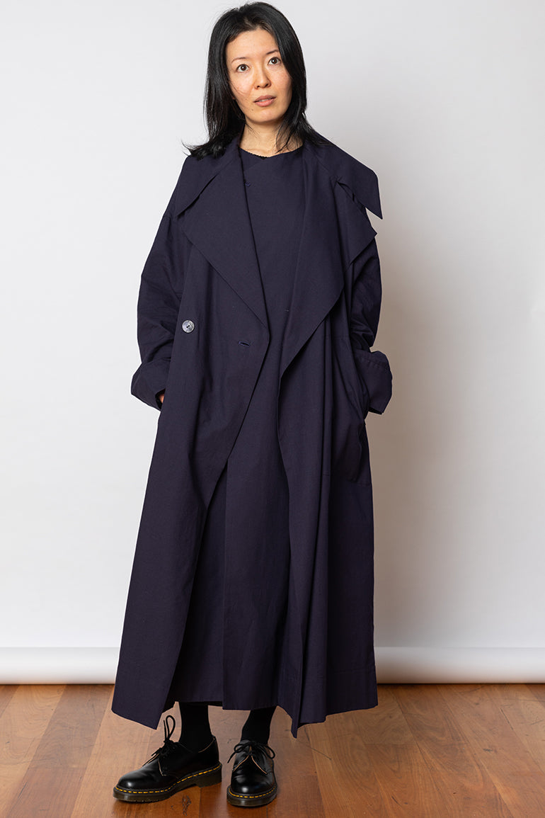 Khadi Layered Trench Coat - Midnight Navy