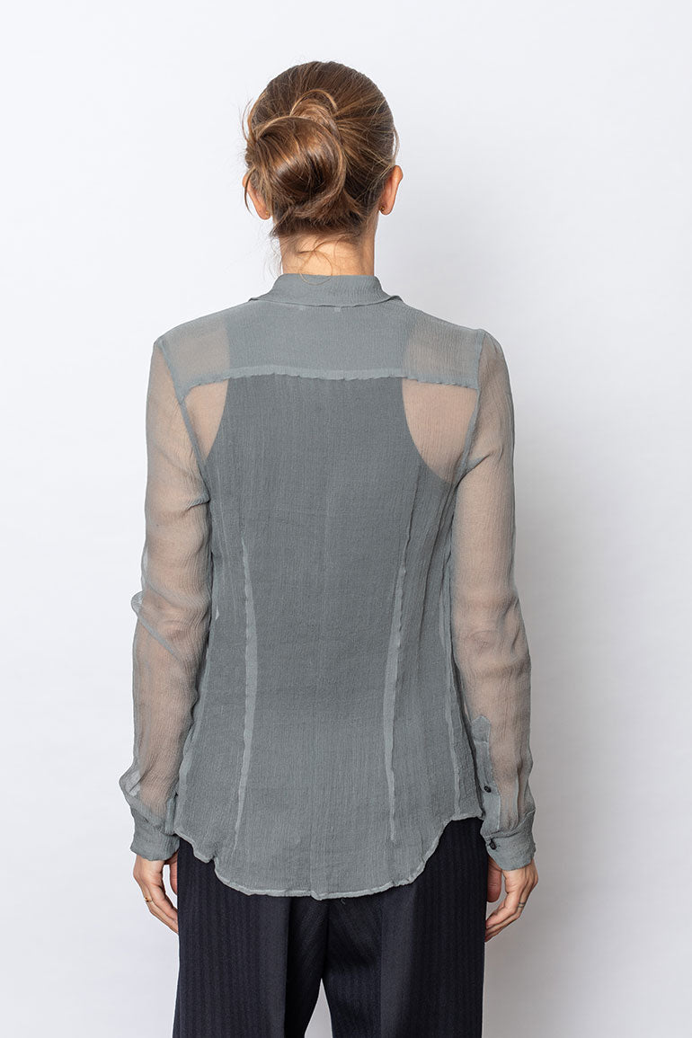 Sheer Washed Silk Shirt - Light Grey