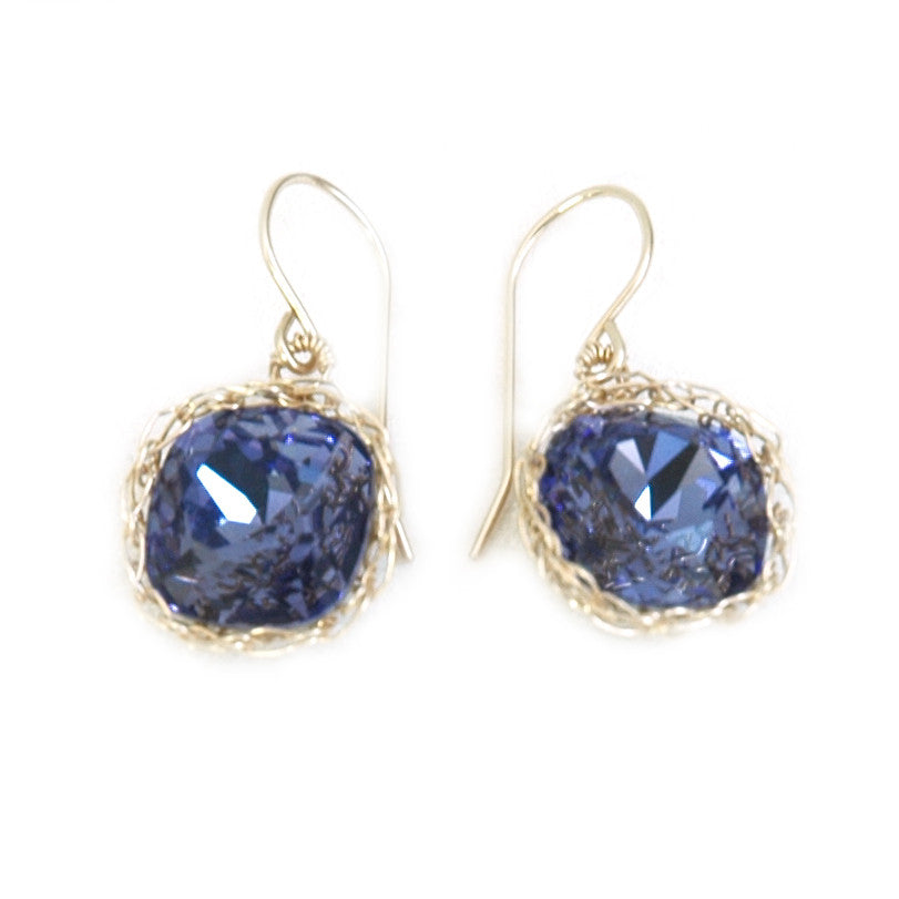 Violet Swarovski glass crystal earrings , purple dangle earrings in go ...