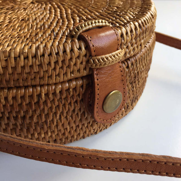 ROUND WOVEN BAG - Wood/Grey