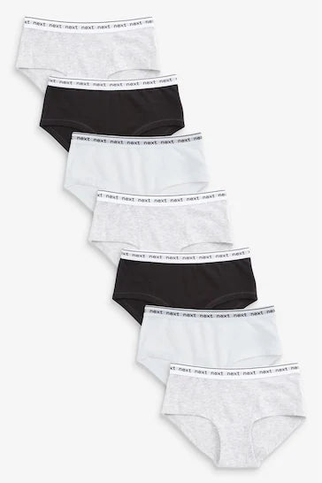 |BigGirl| Pacote Com 7 Cuecas Hipster -Black White Grey (2-16 anos)