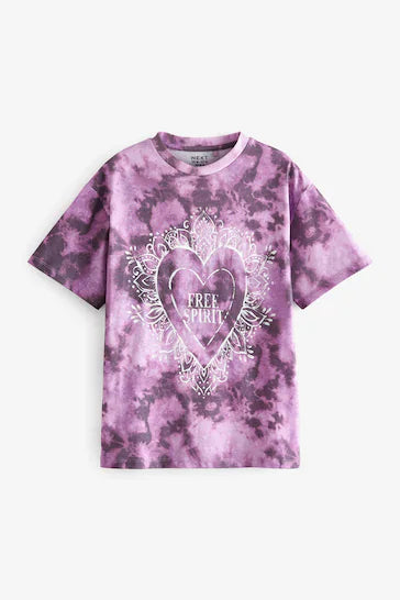 |BigGirl| Camiseta Rosa Grande Free Spirit Tie Dye Festival (3-16 anos)