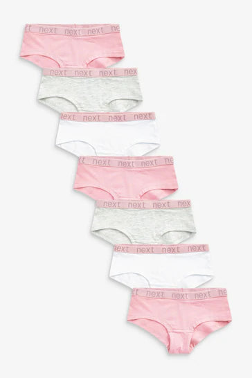 |BigGirl| Pacote Com 7 Cuecas Hipster -Pink/White/Grey Sparkle (2-16 anos)