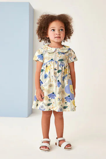 |BigGirl| Vestido Manga Curta De Malha De Algodão - Blue Flower (3 meses a 7 anos)