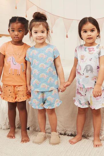 |BigGirl| Pacote Com 3 Pijamas Curtos - Blue/Orange Unicorn (3-16 anos)