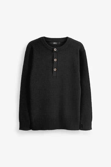 |BigBoy| Henley Crew Jumper - Black (3-16 anos)
