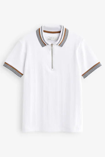 |BigBoy| Camisa Pólo Texturizada De Manga Curta Com Zíper E Gola - White (3-16 anos)