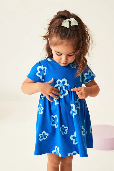 |BigGirl| Vestido Manga Curta De Malha De Algodão - Blue  (3 meses a 7 anos)