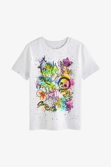 |BigBoy| Camiseta Graffiti Branca De Manga Curta Com Desenho (3-16 anos)