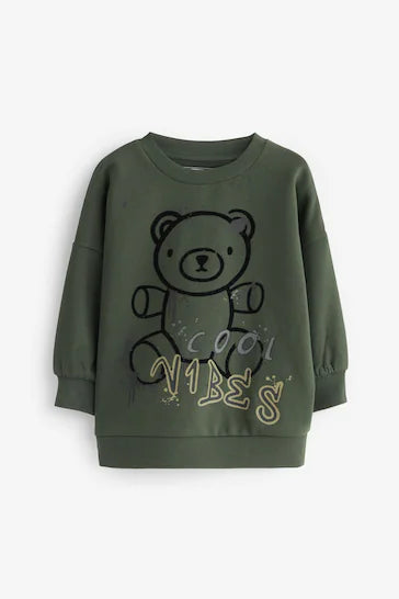 |BigBoy| Moletom Com Gola Redonda Character - Khaki Green Bear (3 meses a 7 anos)