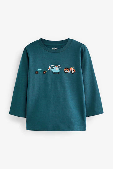 |BigBoy| Camiseta Manga Longa Com Personagens - Blue Transport (3 meses a 7 anos)