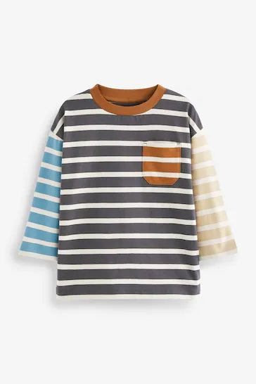 |BigBoy| Camiseta Colorblock Bolso Listrada Azul Marinho (3 meses a 7 anos)