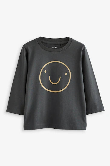 |BigBoy| Camiseta Manga Longa Com Personagens - Charcoal Grey Smile Face (3 meses a 7 anos)