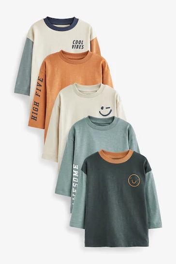 |BigBoy| Conjunto Com 5 Camisetas De Manga Comprida Com Slogan (3 meses a 7 anos)