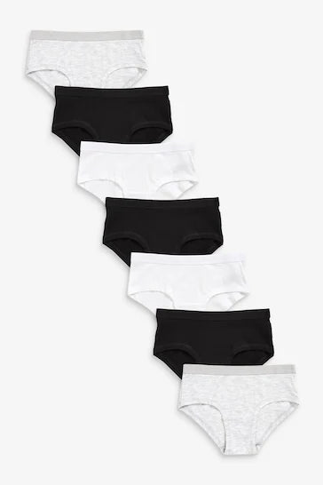 |BigGirl| Pacote Com 7 Cuecas Hipster - Black/White(2-16 anos)