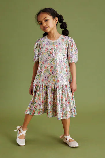 |BigGirl| Rosa/roxo/laranja Vestido De festa Com Estampa Floral De Lantejoulas (3-16 anos)
