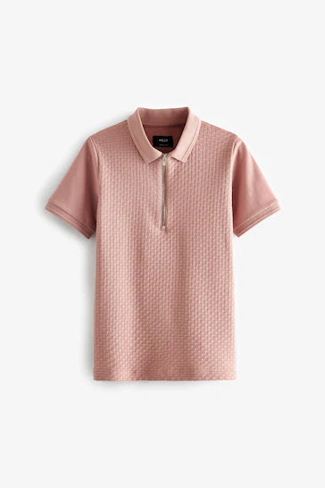 |BigBoy| Camisa Pólo Texturizada De Manga Curta Com Zíper E Gola - Pink (3-16 anos)