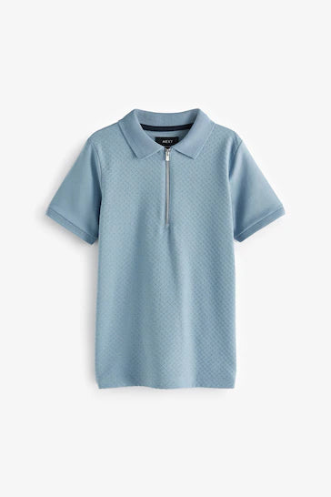 |BigBoy| Camisa Pólo Texturizada De Manga Curta Com Zíper E Gola - Blue (3-16 anos)