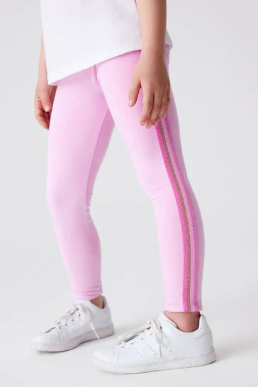 |BigGirl| Leggings - Pink Sparkle Side Tape  (3-16 anos)