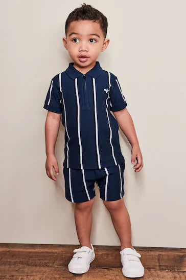 |BigBoy| Conjunto De Shorts E Camisa Polo Manga Curta Com Gola e Zíper -  Navy Blue (3 meses a 7 anos)