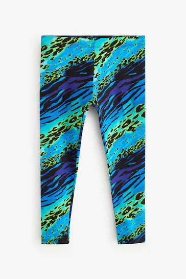 |BigGirl| Leggings - Blue/Lime Green Animal Print (3-16 anos)