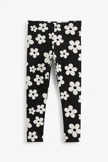 |BigGirl| Leggings - Black/White Floral Print (3-16 anos)