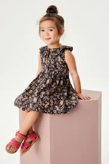 |BigGirl| Vestido Com Gola Plissada - Black Ditsy (3 meses a 8 anos)