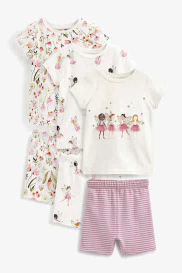 |BigGirl| Pacote Com 3 Pijamas Curtos - White/Pink Fairy (3-16 anos)