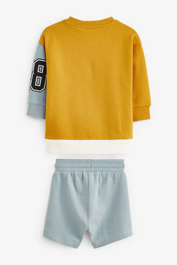 |Boy| Conjunto De Moletom E Shorts Amarelo/Azul Do Mickey Mouse Colourblock (3 meses a 8 anos)