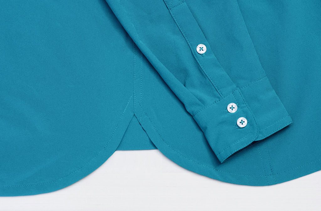 Green button-down shirt for riding 