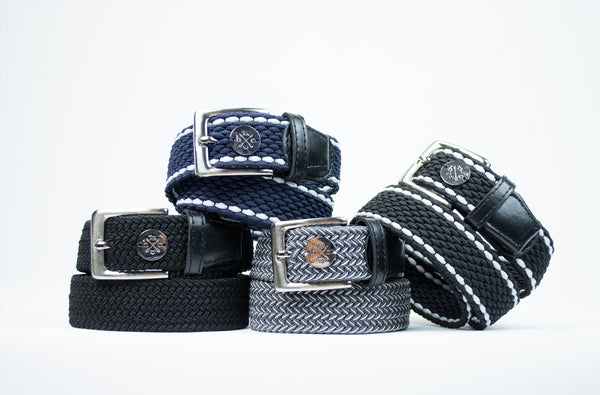The Hunt Club equestrian Derby Belts, stacked up. 