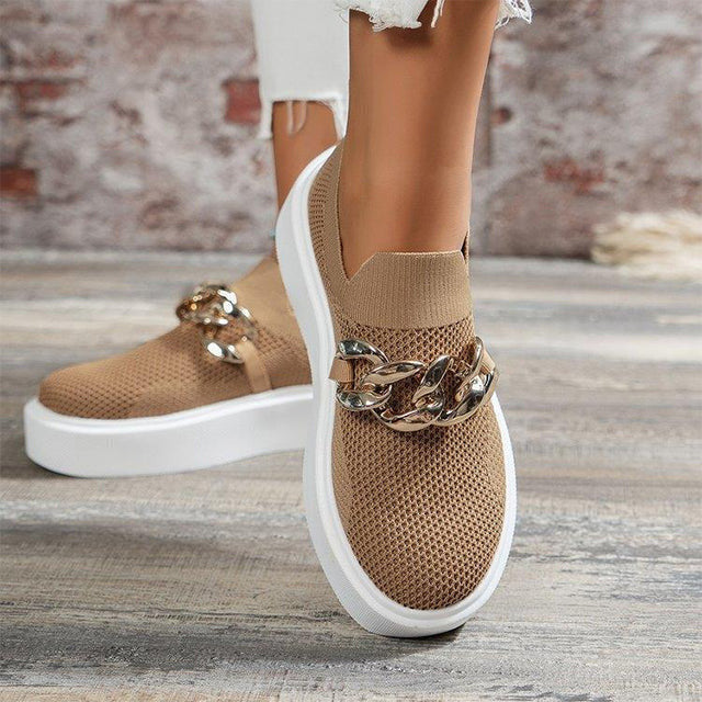 Breathable Platform Slippers for Women with Chain Detail